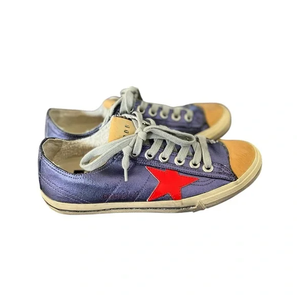 GOLDEN GOOSE VSTAR2 Laminated Metallic Leather Sneakers